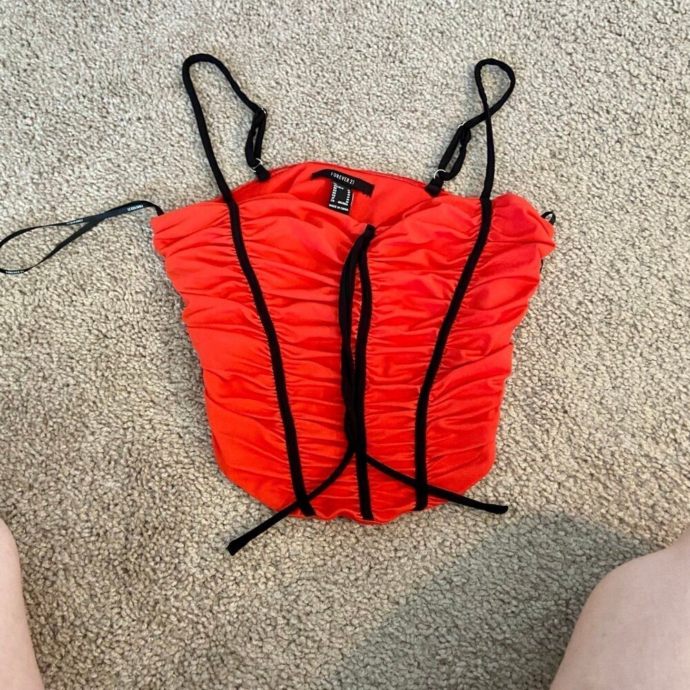 Forever 21 Red & Black Sinched Cropped Blouse